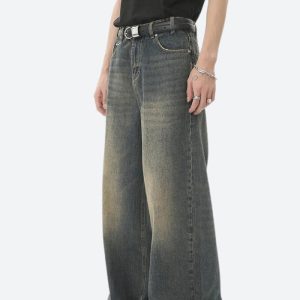 Grunge Aesthetic Wide Leg Denim Jeans for Y2K Style Outfits and Comfy Casual Looks