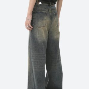 Grunge Aesthetic Wide Leg Denim Jeans for Y2K Style Outfits and Comfy Casual Looks