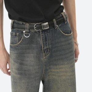 Grunge Aesthetic Wide Leg Denim Jeans for Y2K Style Outfits and Comfy Casual Looks