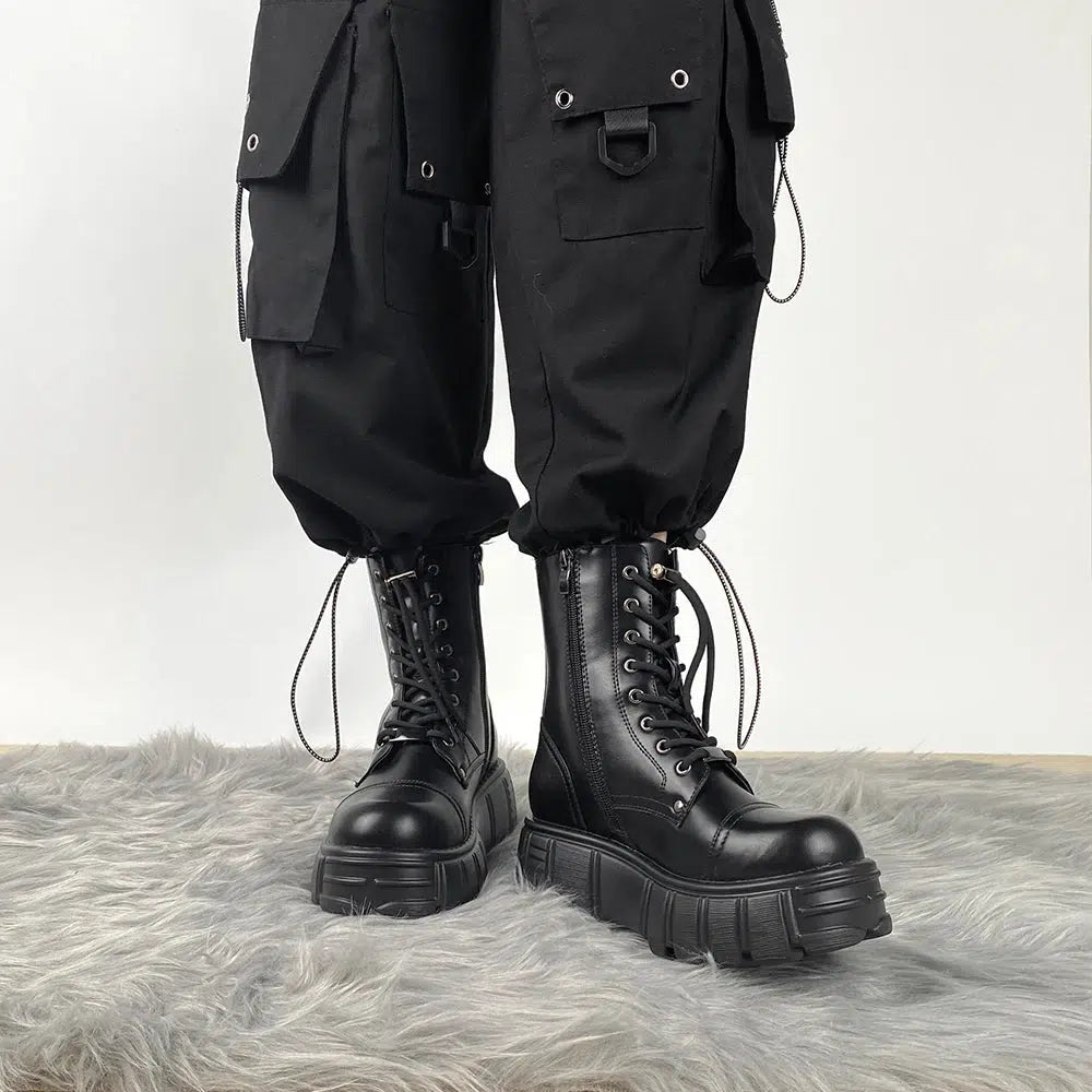 Grunge Aesthetic Zip-Up Platform Combat Boots for Edgy Y2K Style and Fashion