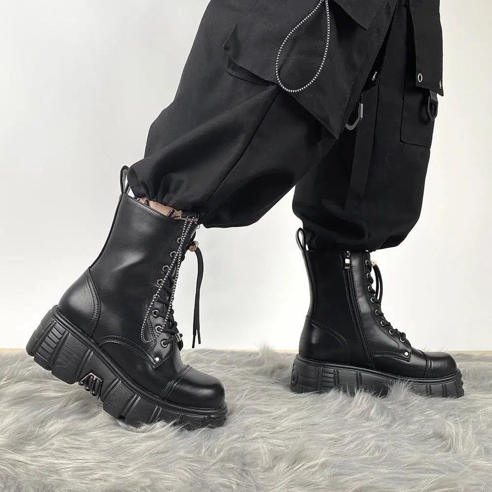 Grunge Aesthetic Zip-Up Platform Combat Boots for Edgy Y2K Style and Fashion