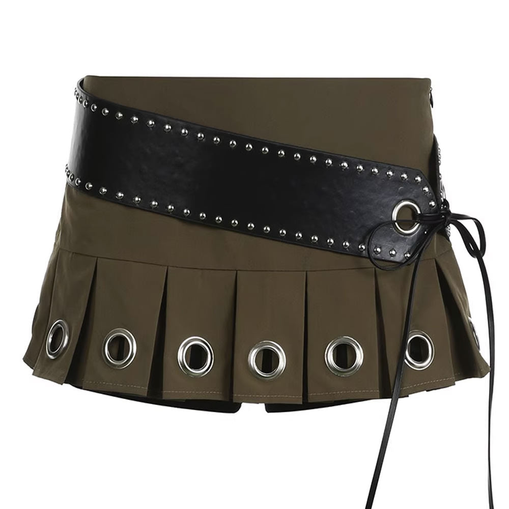 Grunge Eyelet Pleated Micro Skirt - Y2K Aesthetic Mini Skirt for Edgy Outfits