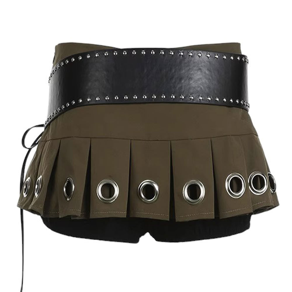 Grunge Eyelet Pleated Micro Skirt - Y2K Aesthetic Mini Skirt for Edgy Outfits