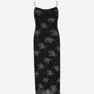 Grunge Floral Mesh Midi Dress - Y2K Aesthetic with Coquette Style Touches