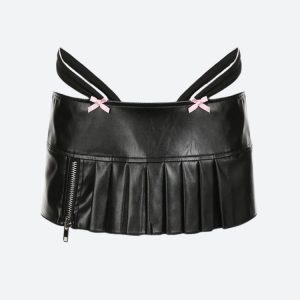 Grunge Pleated Zipper Slit Micro Mini Skirt - Y2K Aesthetic Fashion Statement Piece