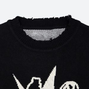 Grunge Starboy Distressed Knit Sweater - Y2K Aesthetic Cozy Top for Edgy Outfits