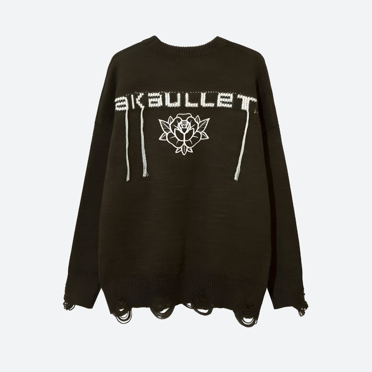 Grunge Tasseled AK-Bullet Sweater - Y2K Aesthetic Cozy Top for Edgy Fashion Lovers