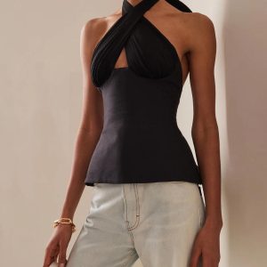 Halter Neck Lace-Up Ruched Top - Y2K Aesthetic Cute Crop Top for Trendy Outfits