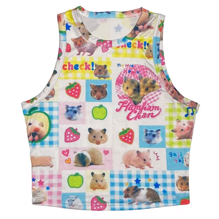 Hamster Print Y2K Baby Tee - Cute Vintage Style Top for Aesthetic Outfits