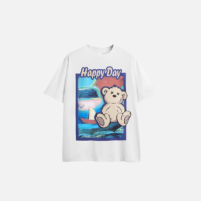 Happy Day Bear Graphic Tee - Cute Y2K Aesthetic Top for Cozy Outfits