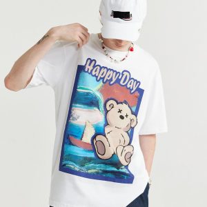 Happy Day Bear Graphic Tee - Cute Y2K Aesthetic Top for Cozy Outfits