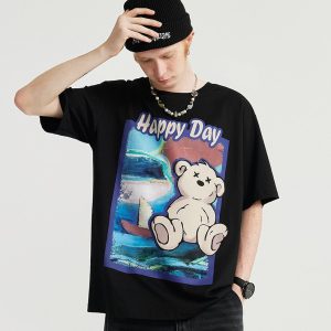 Happy Day Bear Graphic Tee - Cute Y2K Aesthetic Top for Cozy Outfits