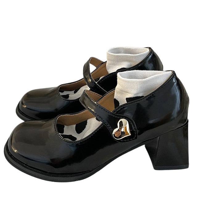 Heart Buckle Platform Mary Jane Shoes - Y2K Aesthetic Footwear for Cute Outfits