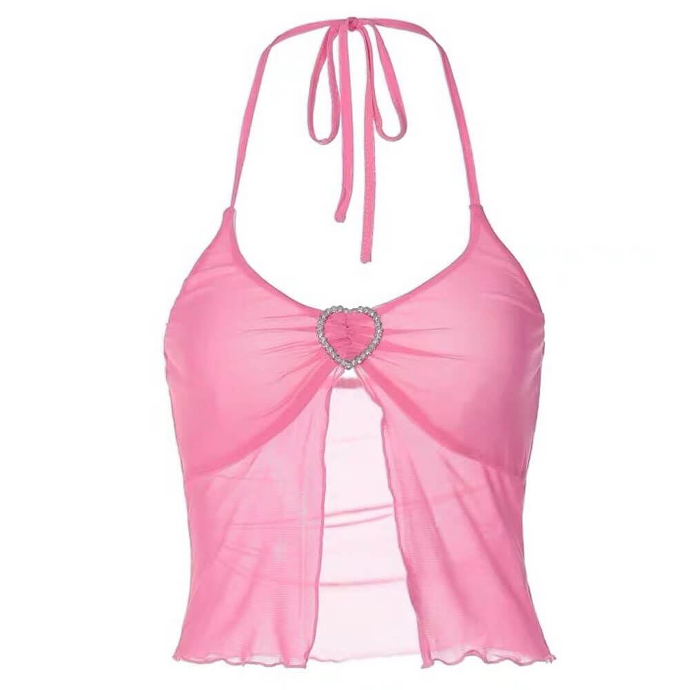 Heart Buckle Y2K Halter Top - Cute Coquette Aesthetic Crop Top for Trendy Outfits