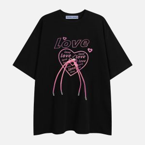 Heart Graphic Tee - Y2K Aesthetic Cute Top for Coquette and Grunge Style Lovers