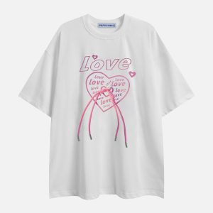 Heart Graphic Tee - Y2K Aesthetic Cute Top for Coquette and Grunge Style Lovers