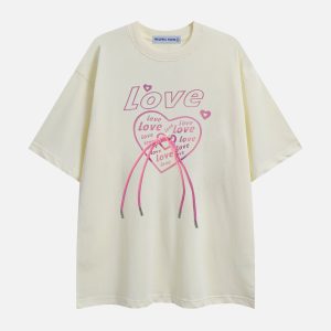 Heart Graphic Tee - Y2K Aesthetic Cute Top for Coquette and Grunge Style Lovers