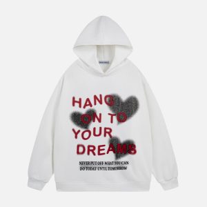 Heart Letter Print Y2K Hoodie - Cute Aesthetic Top for Coquette and Grunge Styles