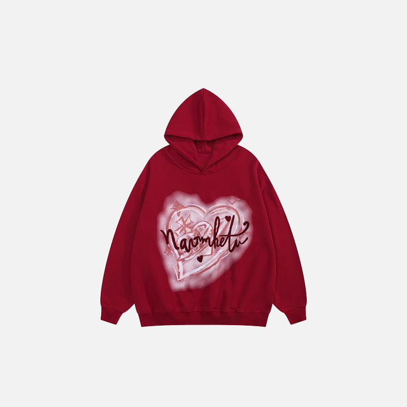 Heart Printed Y2K Oversized Hoodie - Cute and Comfy Coquette Aesthetic Top