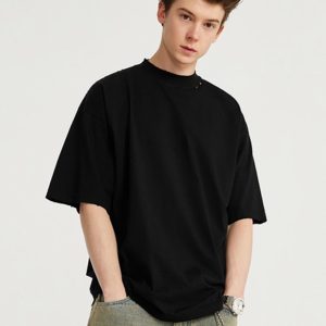 High-Neck Solid Loose T-Shirt for Y2K Aesthetic and Coquette Style Outfits