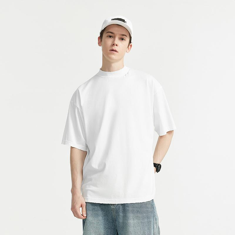 High-Neck Solid Loose T-Shirt for Y2K Aesthetic and Coquette Style Outfits