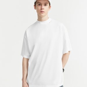 High-Neck Solid Loose T-Shirt for Y2K Aesthetic and Coquette Style Outfits