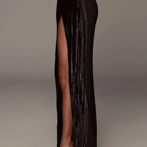 High-Slit Pleated Maxi Skirt for Y2K Fashion and Coquette Aesthetic Outfits