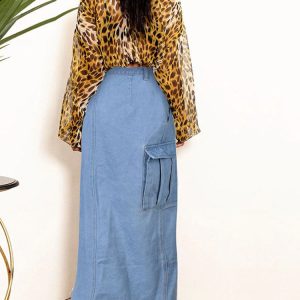 High Split Denim Cargo Skirt - Y2K Aesthetic Fashion for Trendy Outfits