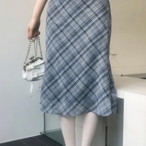 High Waist Bow Accent Plaid Mesh Midi Skirt - Y2K Aesthetic Coquette Style Fashion Piece