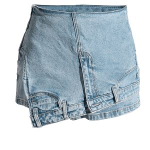 High Waist Irregular Denim Skort - Y2K Aesthetic Cargo Skirt for Trendy Outfits