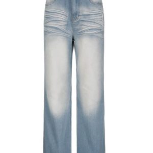 High Waist Loose-Fit Wide-Leg Jeans in Vintage Wash - Y2K Aesthetic Denim Style