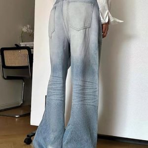 High Waist Loose-Fit Wide-Leg Jeans in Vintage Wash - Y2K Aesthetic Denim Style