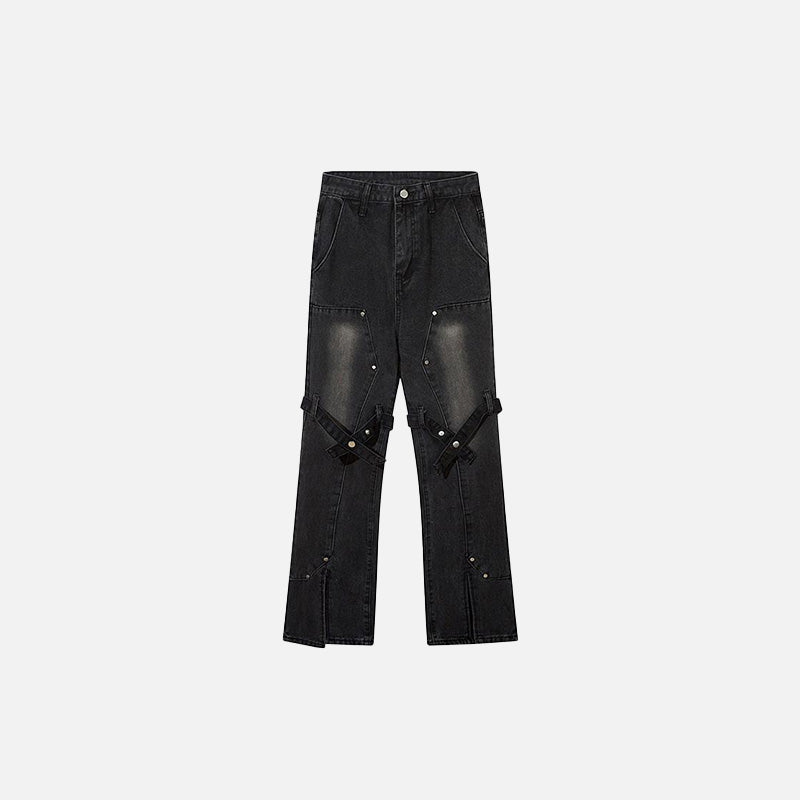 High-Waist Punk Grunge Jeans for Y2K Aesthetic and Coquette Style Outfits