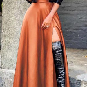 High Waist Side Slit PU Skirt - Y2K Aesthetic Grunge Style for Trendy Outfits