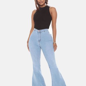 High-Waisted Y2K Bell-Bottom Jeans for Trendy Grunge and Coquette Aesthetic Outfits