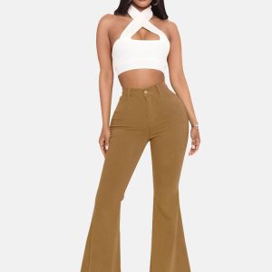 High-Waisted Y2K Bell-Bottom Jeans for Trendy Grunge and Coquette Aesthetic Outfits