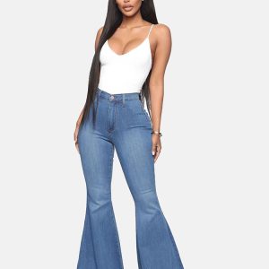 High-Waisted Y2K Bell-Bottom Jeans for Trendy Grunge and Coquette Aesthetic Outfits