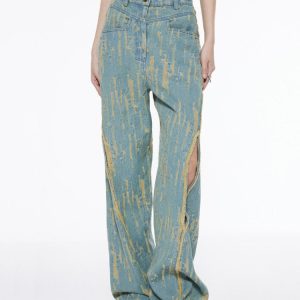 Icon Living Y2K Wide Leg Jeans for Trendy Grunge Aesthetic Outfits and Comfy Style