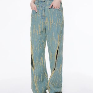 Icon Living Y2K Wide Leg Jeans for Trendy Grunge Aesthetic Outfits and Comfy Style