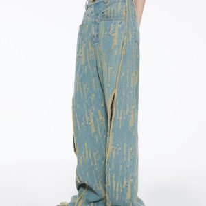 Icon Living Y2K Wide Leg Jeans for Trendy Grunge Aesthetic Outfits and Comfy Style