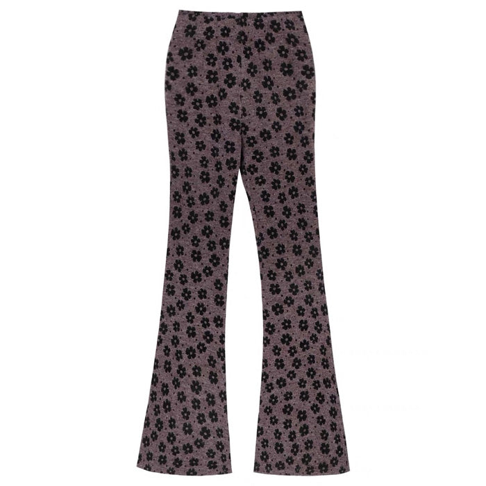 Indie Aesthetic Floral Print Flare Trousers for Y2K Fashion Lovers