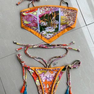 Indie Floral Bandana Scarf Bikini Set - Y2K Aesthetic Swimwear for Trendy Summer Vibes