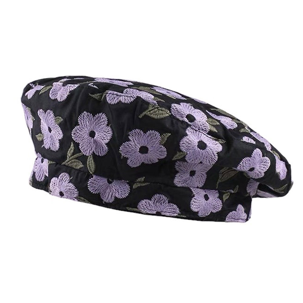 Indie Kid Floral Embroidery Beret Hat for Y2K Aesthetic and Coquette Style Outfits