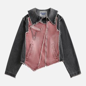 Irregular Patchwork Denim Jacket - Y2K Aesthetic Grunge Style for Trendy Outfits