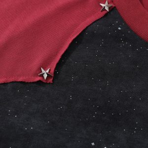 Irregular Patchwork Star Tee - Y2K Aesthetic Top for Grunge and Coquette Styles