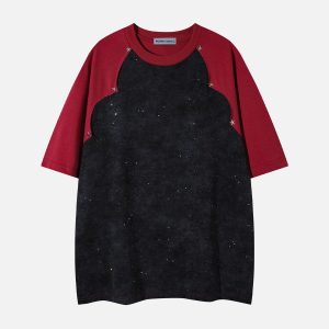 Irregular Patchwork Star Tee - Y2K Aesthetic Top for Grunge and Coquette Styles