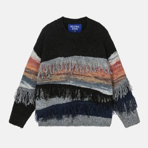 Irregular Patchwork Sweater in Y2K Aesthetic - Cozy Layering for Grunge and Coquette Styles