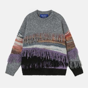 Irregular Patchwork Sweater in Y2K Aesthetic - Cozy Layering for Grunge and Coquette Styles