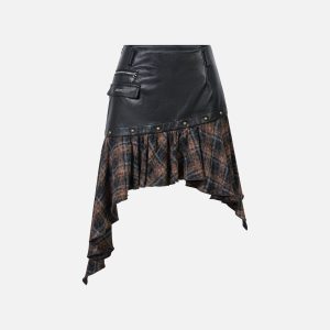 Irregular Plaid Patchwork Skirt - Y2K Aesthetic Grunge Style for Trendy Outfits