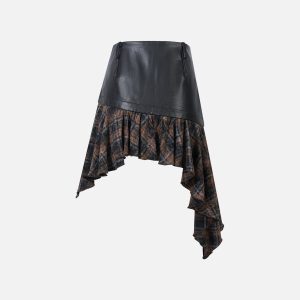 Irregular Plaid Patchwork Skirt - Y2K Aesthetic Grunge Style for Trendy Outfits